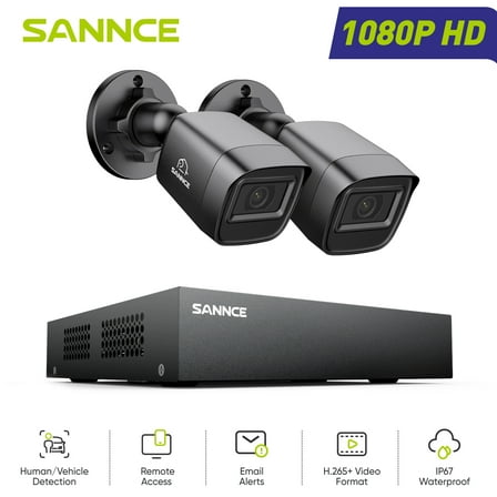 SANNCE 8CH 1080p Security Camera System 5-in-1 CCTV DVR Recorder with 0TB HDD and 2Pcs Outdoor/Indoor Waterproof Wired Surveillance Bullet Cameras with 100ft Night Vision, Motion Alert, Remote Access