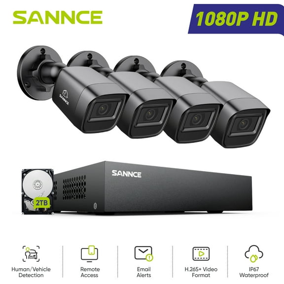SANNCE 8CH 1080p AI Security Camera System 5-in-1 CCTV DVR Recorder with 2TB HDD and 4Pcs Outdoor/Indoor Waterproof Wired Surveillance Bullet Cameras with 100ft Night Vision, Motion Alert, Remote Acc