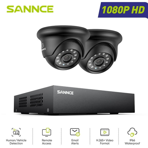 SANNCE 1080P CCTV Security Camera System, 5 in 1 DVR Hybrid Digital Video Recorder Compatible with 2 IP66 Outdoor Security Camera, 0TB HDD, 100ft Full Colour Night Vision, 12 Infrared LEDs