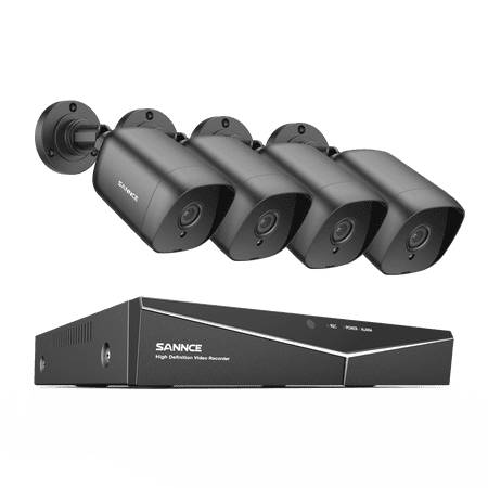 SANNCE 1080p 4 Channel DVR Recorder Outdoor Security Camera, Black, 4 Count