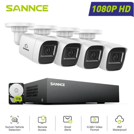 SANNCE 8CH 1080P Home Surveillance Camera System and 4 * 1080P TVI Weatherproof CCTV Cameras,Easy Remote Access, Wired Security Camera System Outdoor, 1TB HDD
