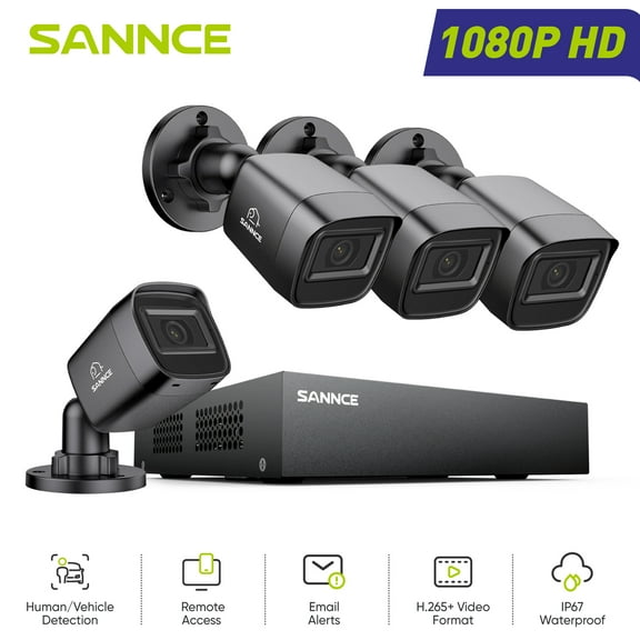 SANNCE 1080P Security Camera System 8CH Home Surveillance DVR and 4PCS 1080P Weatherproof Outdoor CCTV Camera with 100ft Night Vision, Easy Remote Access, Smart Playback(0TB HDD)
