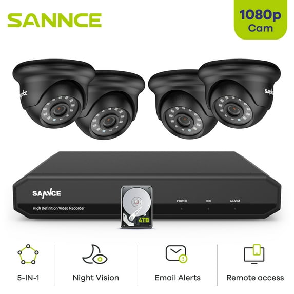SANNCE 1080p Full HD CCTV Camera System System with 8CH 5MP-N DVR,4pcs 1080p Security Cameras for 24/7 Non-stop Recording with 4TB Hard Drive