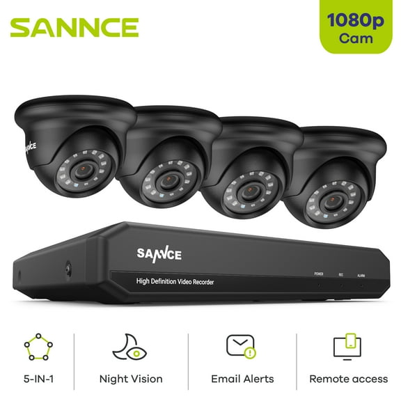 SANNCE 1080p Full HD CCTV Camera System with 8CH 5MP-N DVR,4pcs 1080p Security Cameras for 24/7 Non-Stop Recording with Hard Drive