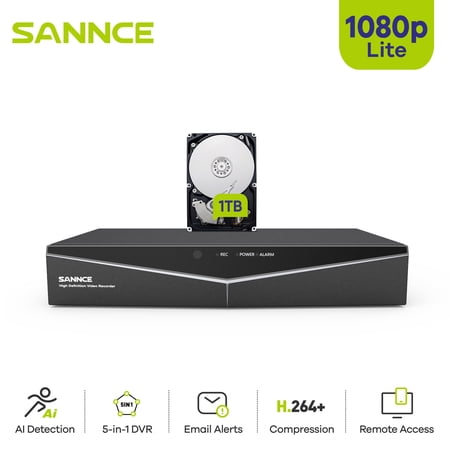 SANNCE 1080P 16 Channel HDMI Output CCTV DVR (1TB HDD), H.264+ Hybrid 5-in-1 Security Camera Recorder, Supports 2MP TVI AHD CVI CVBS Analog IP Surveillance Cameras, Remote Access, Motion Alert ?