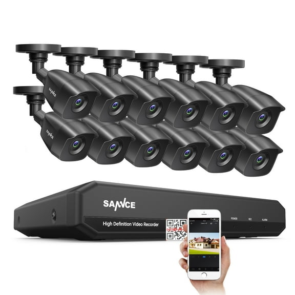 SANNCE 16CH DVR CCTV System 12PCS 2MP IP66 Waterproof Outdoor Security Bullet Cameras 1080P Indoor Outdoor Surveillance Kit Without HDD