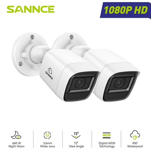 SANNCE 2PCS 2MP 1080P HD Security Surveillance System Camera IR-Cut Night Vision Audio Recording Waterproof Housing Camera Kit