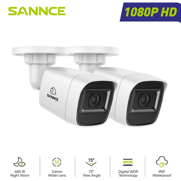 SANNCE 2PCS 2MP Full HD Wired Analog CCTV TVI-HD Outdoor Security Bullet Camera for DVR Security Camera System with Outdoor IP66 Waterproof 100 ft Night VisionB