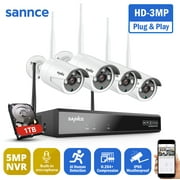 SANNCE 3.0MP Wireless CCTV Camera System, 8CH 5MP NVR, 4X 3.0MP Outdoor Security IP Cameras with P2P, One-Way Audio, Dual WiFi, Human AI Motion Detection(1TB Hard Disk Pre-Install)