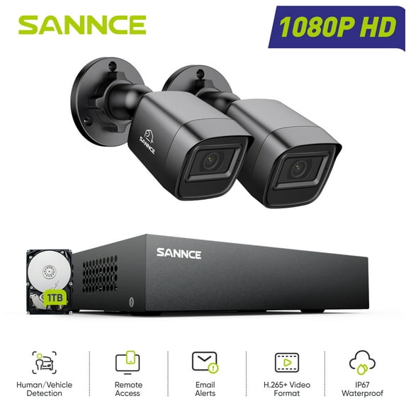 SANNCE 8CH 1080p Security Camera System 5-in-1 CCTV DVR Recorder with 1TB HDD and 2Pcs Outdoor/Indoor Waterproof Wired Surveillance Bullet Cameras with 100ft Night Vision, Motion Alert, Remote Access
