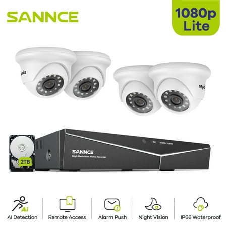 SANNCE 4CH 1080P Wired Security Camera System - 5-in-1 DVR, 4pcs 2MP Turret Cameras, Outdoor & Indoor, Smart Motion Detection, Remote Access, 100ft Night Vision, Motion Alert, 2TB HDD