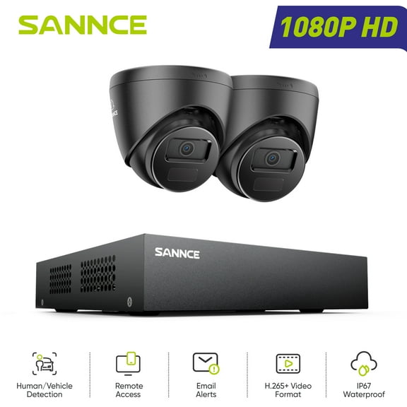 SANNCE 1080P CCTV Security Camera System, 5 in 1 DVR Hybrid Digital Video Recorder Compatible with 2 IP66 Outdoor Security Camera, 0TB HDD, 100ft Full Colour Night Vision, 12 Infrared LEDs