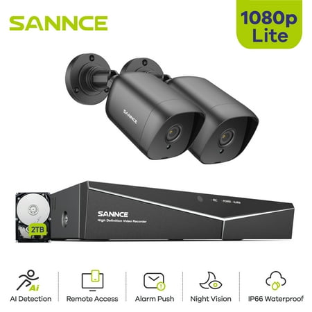 SANNCE 4CH DVR CCTV System 2PCS 2MP IP66 Waterproof Outdoor Security Dome Cameras CCTV Surveillance Kit, Security Camera System - Hybrid 5-in-1 DVR, 2pcs 2MP Indoor Outdoor Cameras, 2TB HDD
