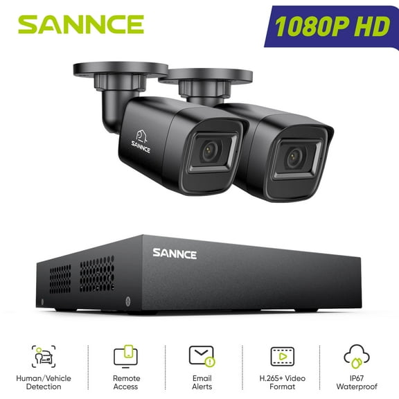 SANNCE 8CH 2MP Security Camera System 5-in-1 CCTV DVR Recorder with 0TB HDD and 2Pcs Outdoor/Indoor Waterproof Wired Surveillance Bullet Cameras with 100ft Night Vision, Motion Alert, Remote Access