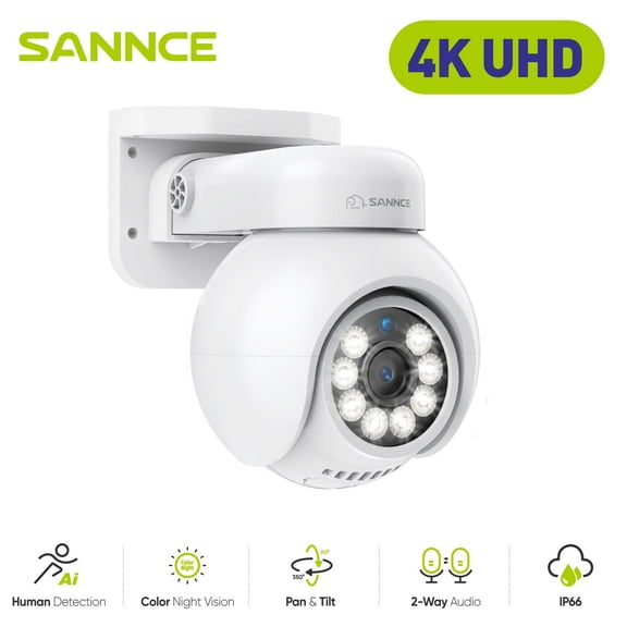 SANNCE 4K 8MP UHD PoE Security Outdoor PT IP Camera - Pan & Tilt, Smart Vehicle Detection, Two-way Audio, Up to 256G TF card torage, Support Onvif