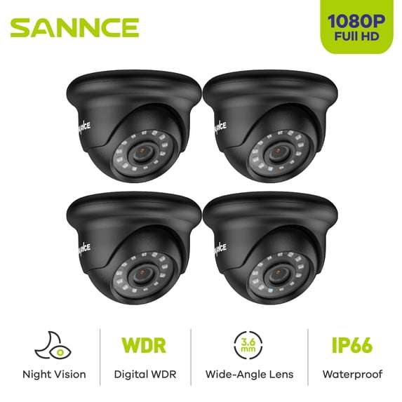 SANNCE 4PCS 1080p Full HD Wired Analog CCTV TVI-HD Security Camera for DVR Security Camera System with 100 ft Night Vision