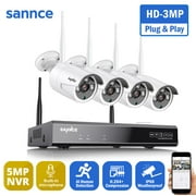 SANNCE 4pcs Security Wifi Camera System, 8CH NVR Night Owl CCTV Home Security Surveillance Cameras 3MP IP Camera Audio Recording IR Night Vison Surveillance Kit with Remote Control, NO HDD