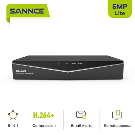 SANNCE 5MP Lite 8 Channel Security Camera DVR, H.264+ Hybrid 5-in-1 Surveillance DVR Recorder, Supports TVI AHD CVI CVBS Analog IP Security Cameras, Remote Access, Motion Alert (NO Hard Drive)