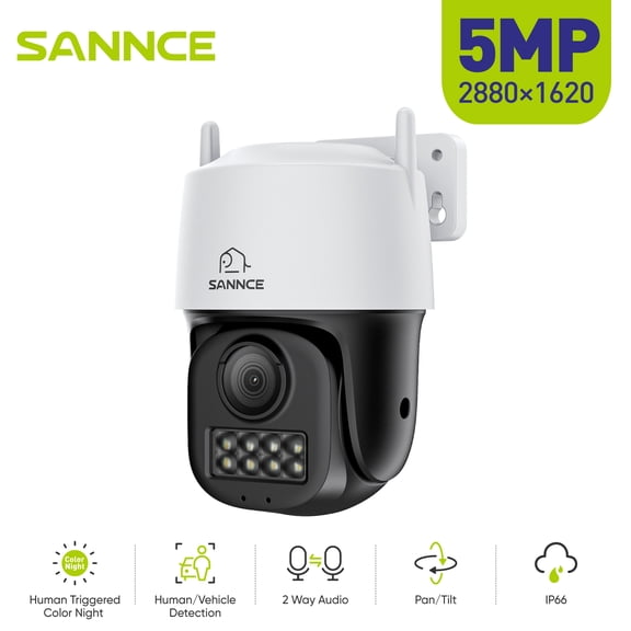 SANNCE 5MP POE IP Security Camera Outdoor Pan Tilt Camera with Human Vehicle Detection Auto Tracking Color Night Vision Two Way Audio IP66 Waterproof for Home Business Surveillance