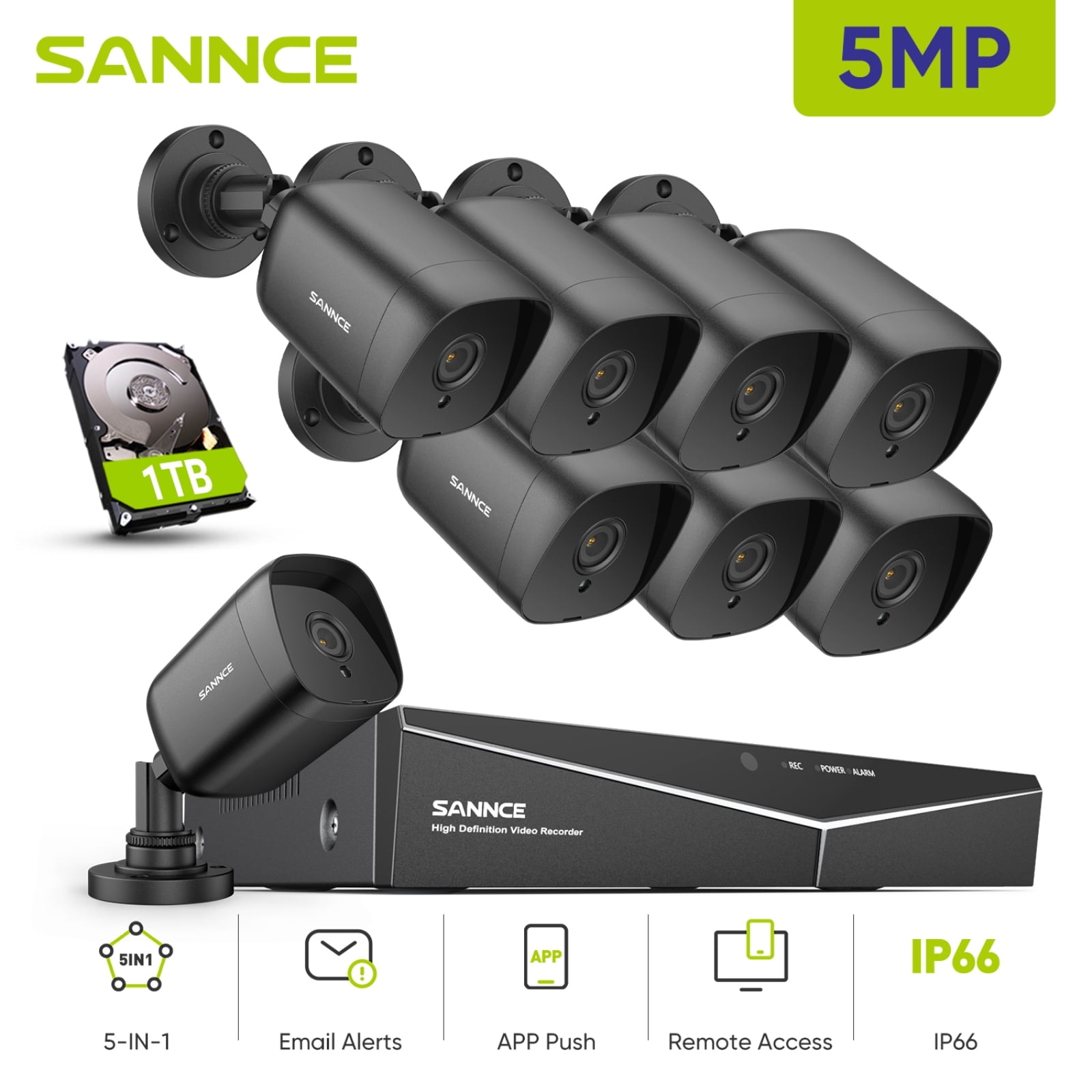 SANNCE 5in1 8CH DVR HD 5MP Home Security Camera System Oudoor EXIR