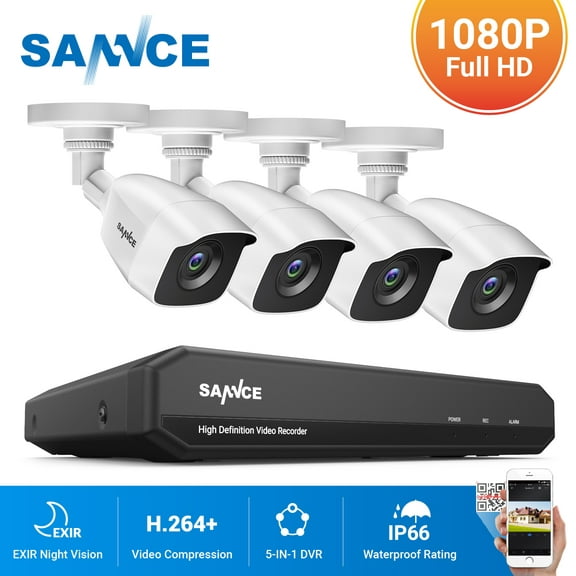 SANNCE 8 Channel 1080p 5-in-1 Security Camera System with 4pcs Wired Surveillance Cameras with 100 ft Night Vision,NO Hard Drive