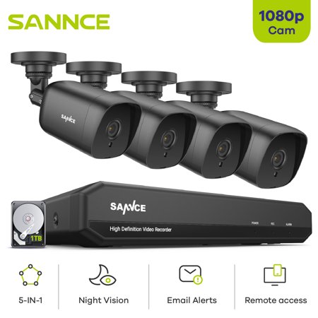 SANNCE 8 Channel 1080p Full HD 5-in-1 Security Camera System 4pcs 1080p Security Cameras for 24/7 Security Surveillance with 1TB Hard Drive