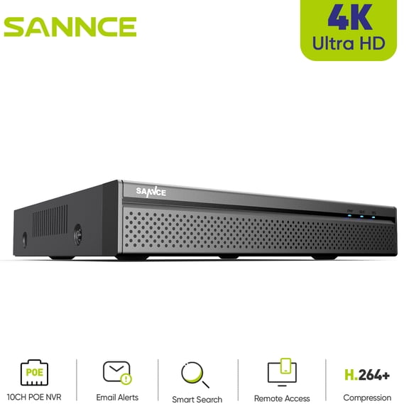 SANNCE 8 Channel 4K PoE NVR Network Video Recorder,Supports 8MP/5MP/3MP/1080P HD PoE IP Cameras,Human/Vehicle Detection,Remote Access via Sannce Vision APP/CMS,4K HDMI Output