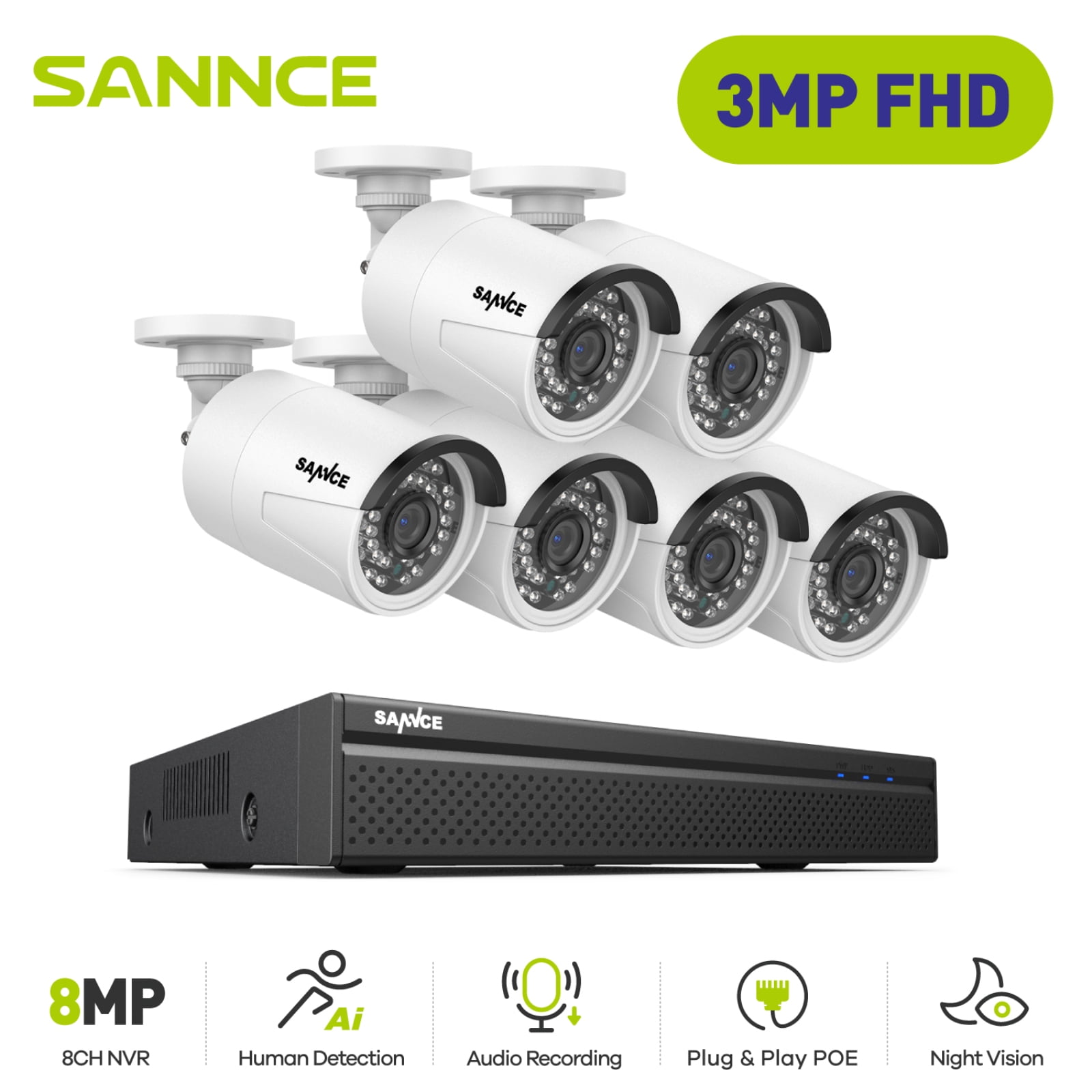 SANNCE 8 Channel 5MP PoE Security Camera System, 6Pcs H.265+ Wired ...