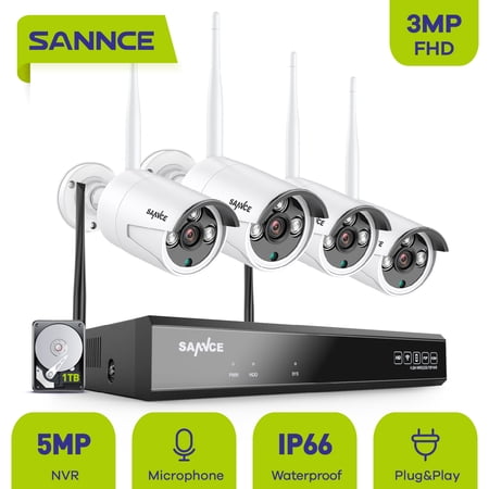 SANNCE 8 Channel 5MP Super HD Wireless NVR Security Camera System with 3MP WiFi Cameras with 1TB Hard Drive Disk