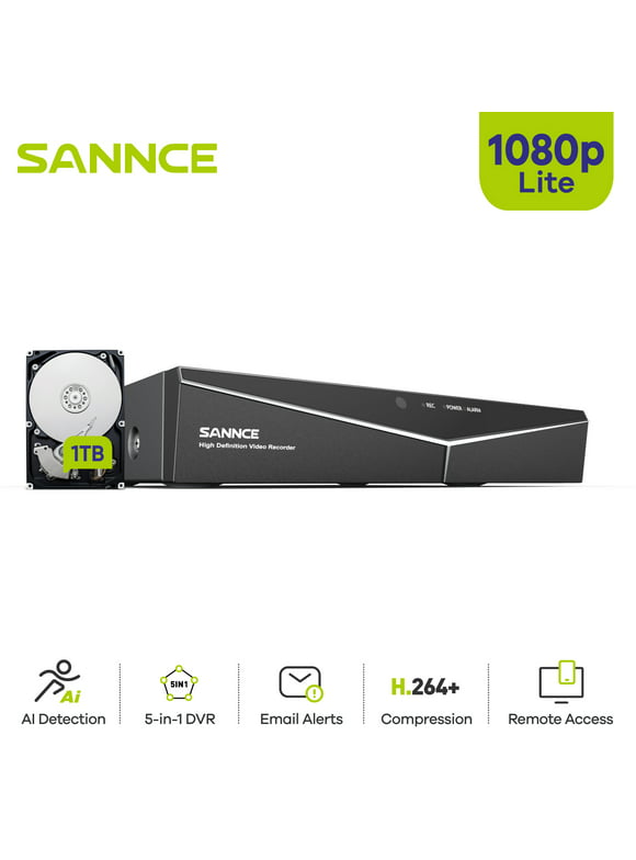 SANNCE 8 Channel Digital Video Recorder Full 1080N CCTV DVR H.264 1080P HDMI Output CCTV Surveillance DVR with Motion Alert, Remote Access,1T HDD