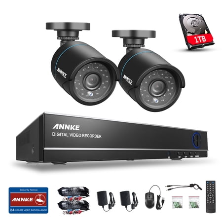 SANNCE 8-Channel HD 1080N Home Security System DVR and 4X 720P Indoor/Outdoor Weatherproof Cameras-1TB Hard Drive Disk