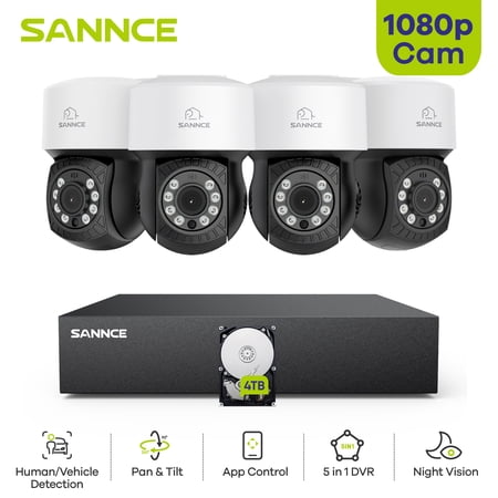 SANNCE 8CH 1080P Home Surveillance Camera System and 4 * 1080P TVI Weatherproof CCTV Cameras,Easy Remote Access, Wired Security Camera System Outdoor,4TB HDD
