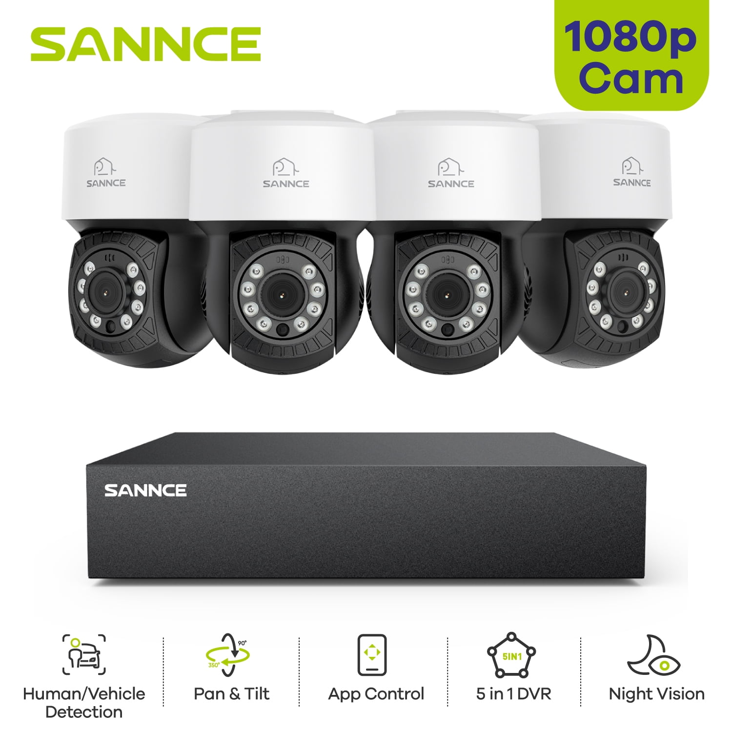 SANNCE 8CH 1080P Home Surveillance Camera System and 4 * 1080P TVI Weatherproof CCTV Cameras,Easy Remote Access, Wired Security Camera System Outdoor,No HDD