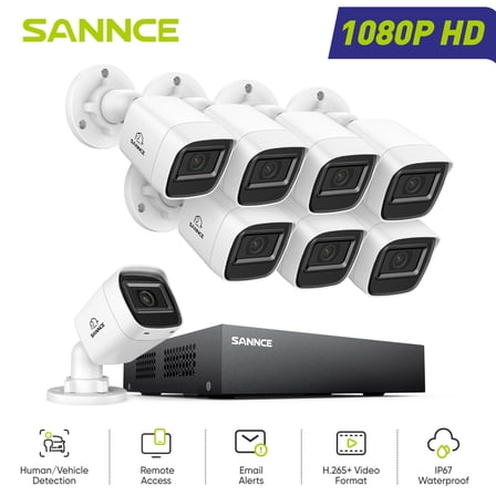 SANNCE 8CH 1080P Home Surveillance Camera System and 8 * 1080P TVI Weatherproof CCTV Cameras,Easy Remote Access, Wired Security Camera System Outdoor