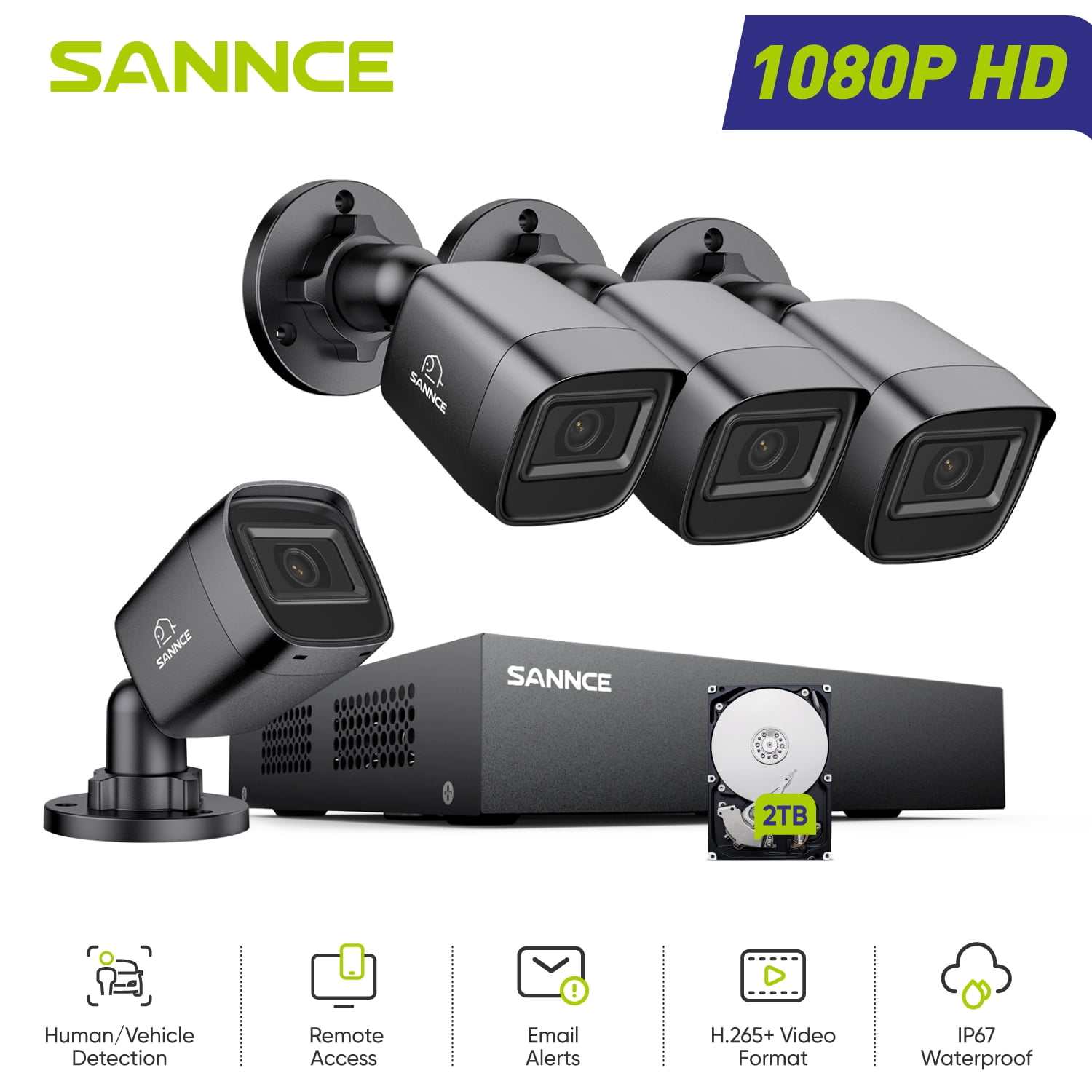 SANNCE 8CH 1080p Security Camera System 5-in-1 CCTV DVR Recorder with 2 TB HDD and 4Pcs Outdoor/Indoor Waterproof Wired Surveillance Bullet Cameras with 100ft Night Vision, Motion Alert