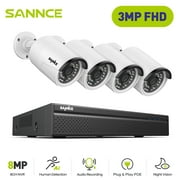 SANNCE 8CH 4K PoE CCTV System with 4 * 3MP Outdoor Security IP Camera, Audio Recording, Metal Casing, P2P, Motion Alert and Screenshot, NO HDD