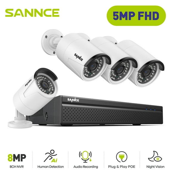 SANNCE 8CH 5MP HD POE Network Video Security System 5MP H.264+ NVR With 4pcs 5MP 30M EXIR Night Vision Weatherproof IP Camera Without Hard Drive