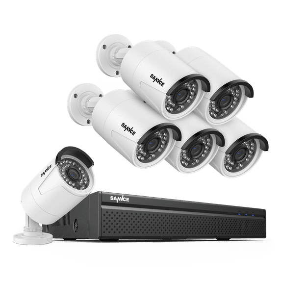 SANNCE 8CH 5MP Poe Home Security Camera System,2MP 8CH Poe NVR, 6pcs 1080P Outdoor Poe Cameras,No Hard Drive