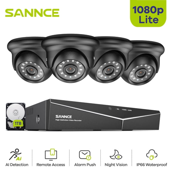 SANNCE 8CH DVR CCTV System 4PCS 2MP IP66 Waterproof Outdoor Security Dome Cameras CCTV Surveillance Kit with 1T HDD