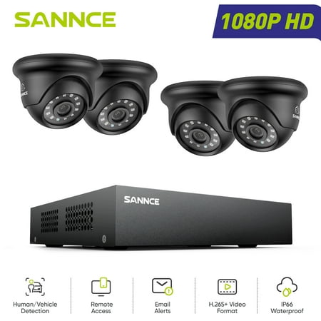 SANNCE CCTV Security Camera System 1080P 100ft Full Colour Night Vision, 8 Channel Digital Video Recorder 5IN1 DVR, 4PCS Surveillance Cameras Outdoor IP66, Motion Detection, NO HDD, 12 Infrared LEDs