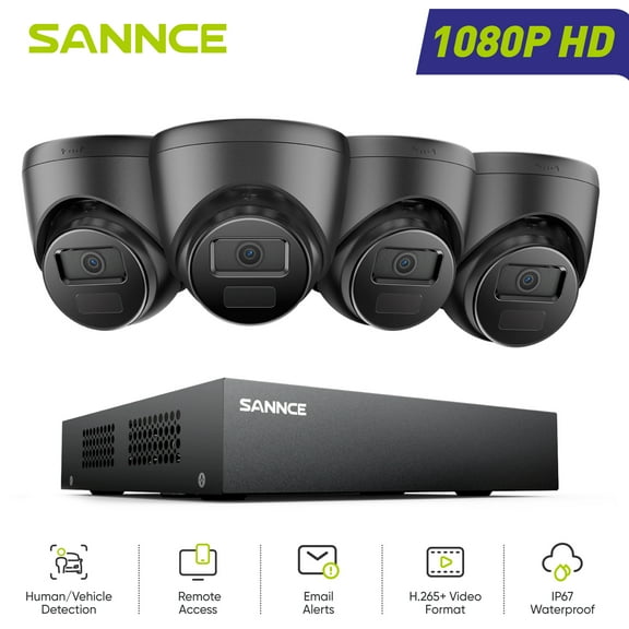 SANNCE CCTV Security Camera System 1080P, 8 Channel Digital Video Recorder 5-IN-1 DVR, 4PCS 2MP Surveillance Bullet Cameras Outdoor, Motion Detection,100 ft Night Vision, Easy Remote Access