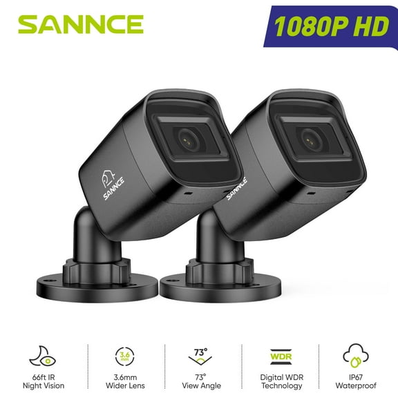 SANNCE HD 1080P CCTV Security Cameras 2pcs 2.0MP Outdoor Home Video Surveillance Wired Camera CCTV System Black