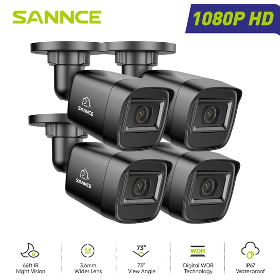 SANNCE HD 1080P CCTV Security Cameras 4pcs 2.0MP Outdoor Home Video Surveillance Camera CCTV System Black
