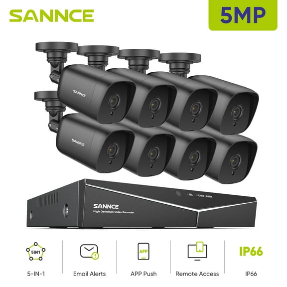 SANNCE 5MP 8Pcs Home Security Camera System, 8CH 5in1 Surveillance DVR and 8 x 5MP Weatherproof CCTV Dome IP Camera Outdoor Indoor with Infrared Superior Night Vision, Motion Alerts, NO Hard Drive