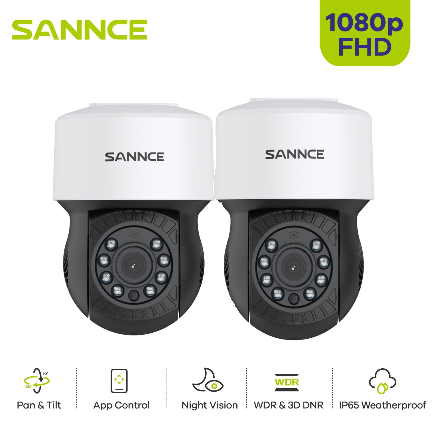 SANNCE Pan 350°, 100 ft 1080P Night Vision AHD PT Dome Security Camera