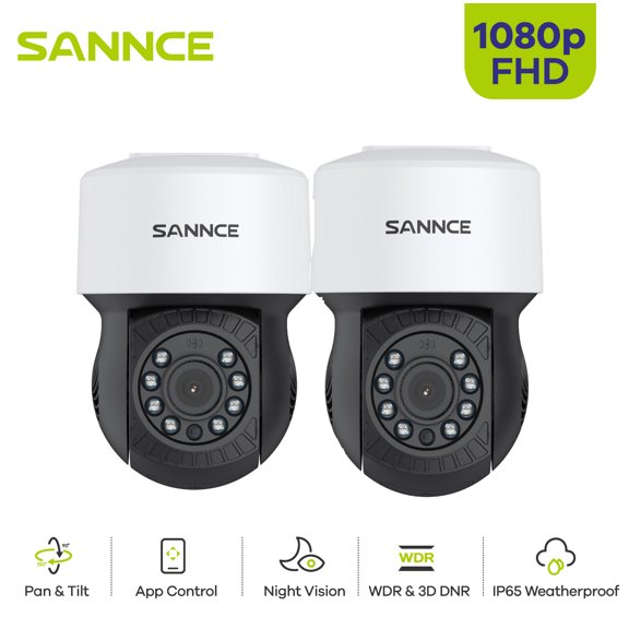 SANNCE Pan 350°, 100 ft 1080P Night Vision AHD PT Dome Security Camera