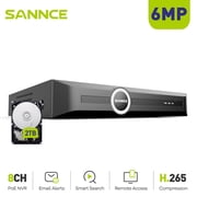 SANNCE PoE H.265+ NVR 6MP 8 CH, 6MP CCTV Security Camera System Network Video Recorder Supports 6MP 5MP 3MP 1080P HD PoE Surveillance IP Camera, AI Human/Vehicle Detection, 2TB HDD, Remote Access