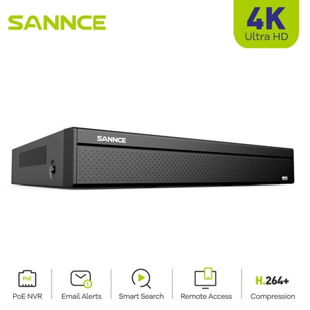 SANNCE PoE NVR 4K 16 Channel, 8MP CCTV Security Camera System Network Video Recorder,Support Human Figure/Model/Face Detection, Audio Output ,H.265+ PoE Surveillance IP Camera,No HDD
