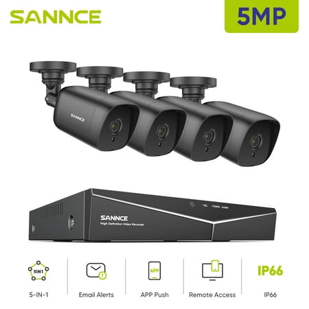 SANNCE Security Camera System 5MP 8CH Surveillance DVR with 100ft Night Vision, IP66 Waterproof