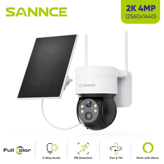 SANNCE Solar Security Cameras Wireless Outdoor, 4MP PT Security Camera Powered for Home Security, 360PTZ Surveillance Camera with Solar Panel, Color Night Vision, 2 Way Audio, Motion Detection